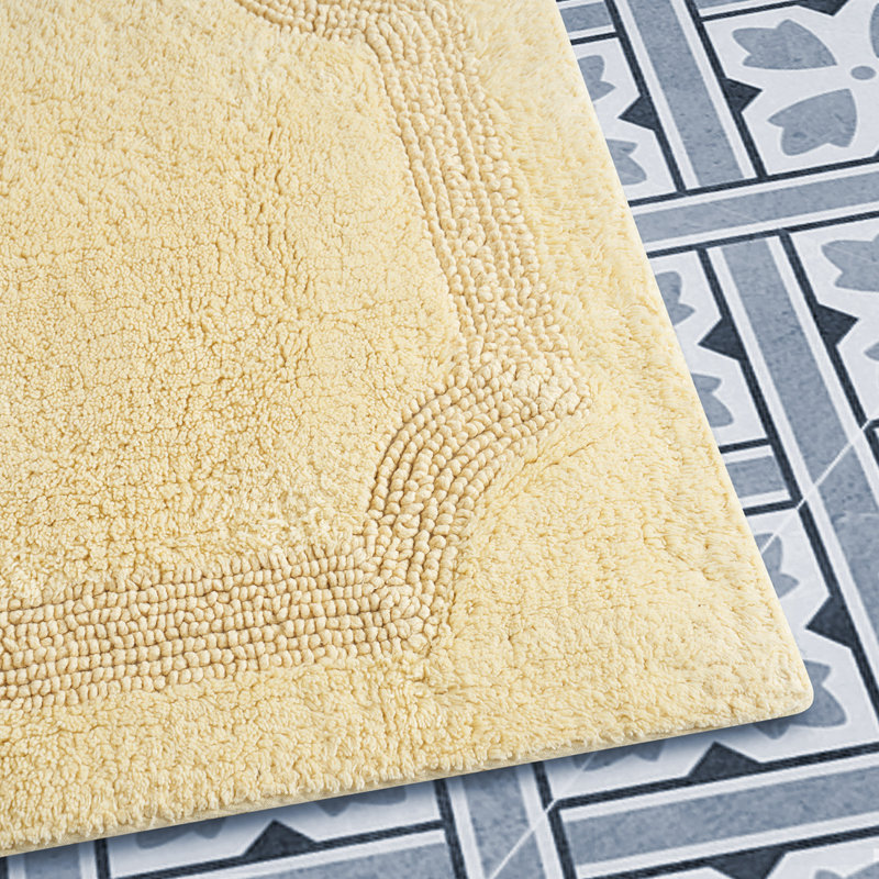 Yellow Cotton Reversible Bath Rug with Loop and High-Cut Fibers