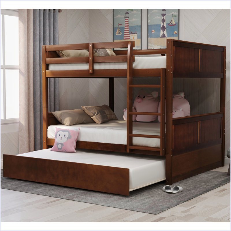 Full Over Full Bunk Bed With Twin Size Trundle, Walnut