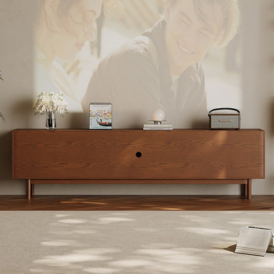 Meuble télé en bois manufacturé rétro couleur cerise