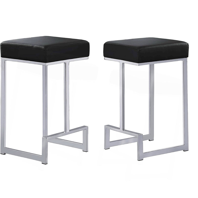 Tabourets de comptoir en métal avec dossier sans dossier en similicuir et base argentée (ensemble de 2), hauteur 25 po (63,5 cm)