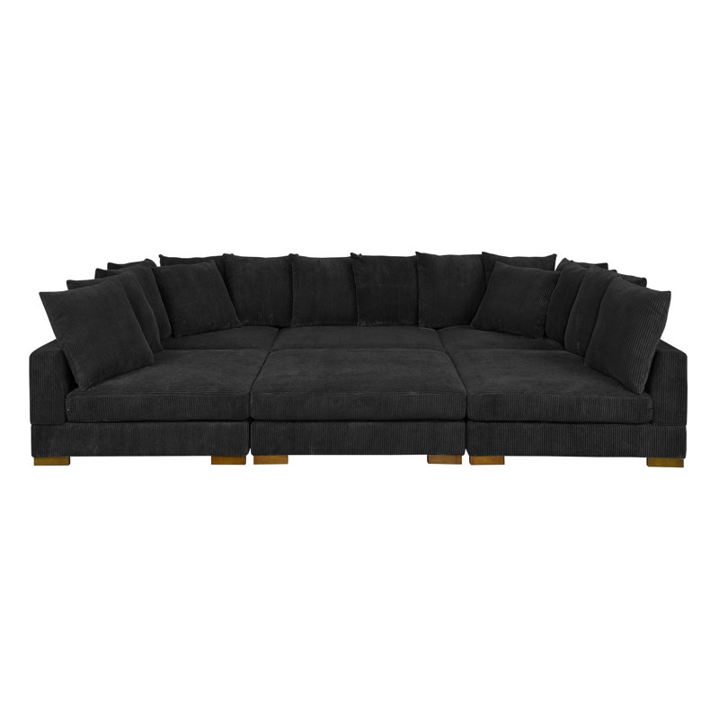 Large Seating Corduroy Modular Sleeper Sectional, Black Corduroy