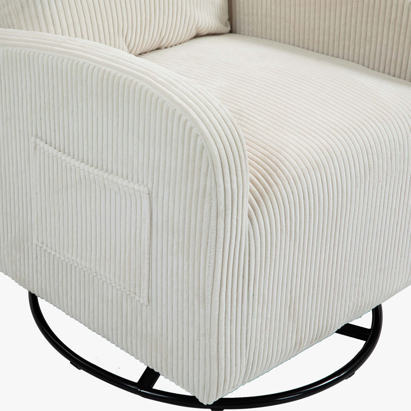 Upholstered Swivel Glider Rocking Chair, Beige Corduroy