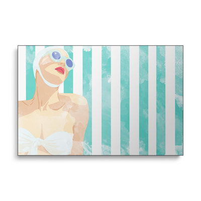 Steelpix Metal Canvas -  Bathing Beauty On Teal Towel By Jen Bucheli Wall Art Print