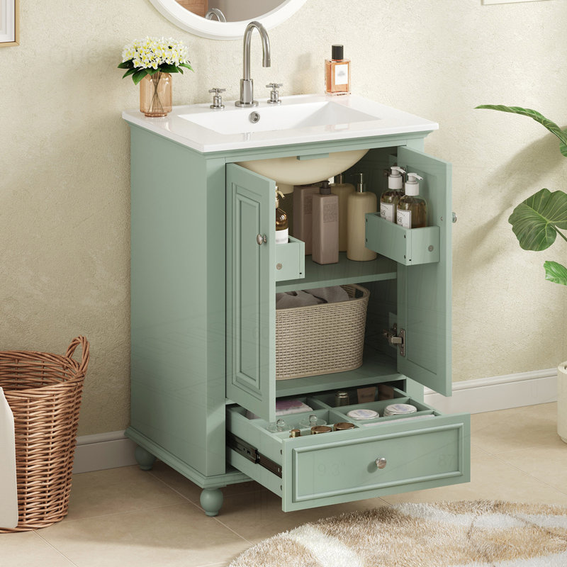 Meuble-lavabo 24 po avec lavabo en céramique, Vert
