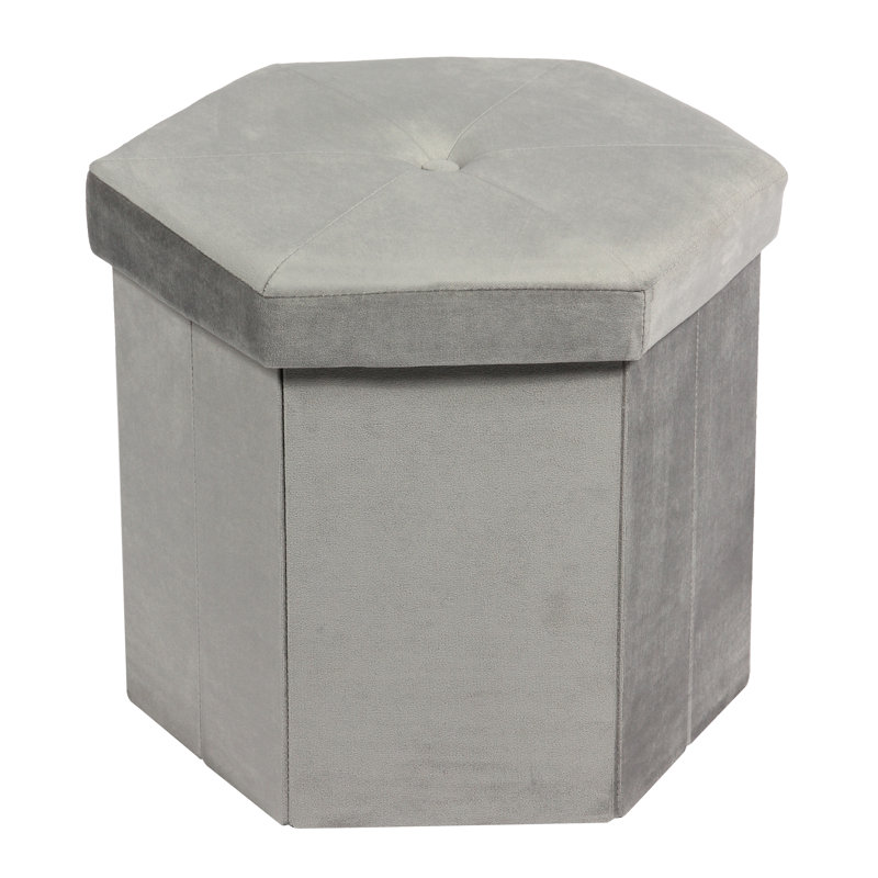 Damis 34cm Wide Velvet Hexagon Ottoman with Storage, Grey