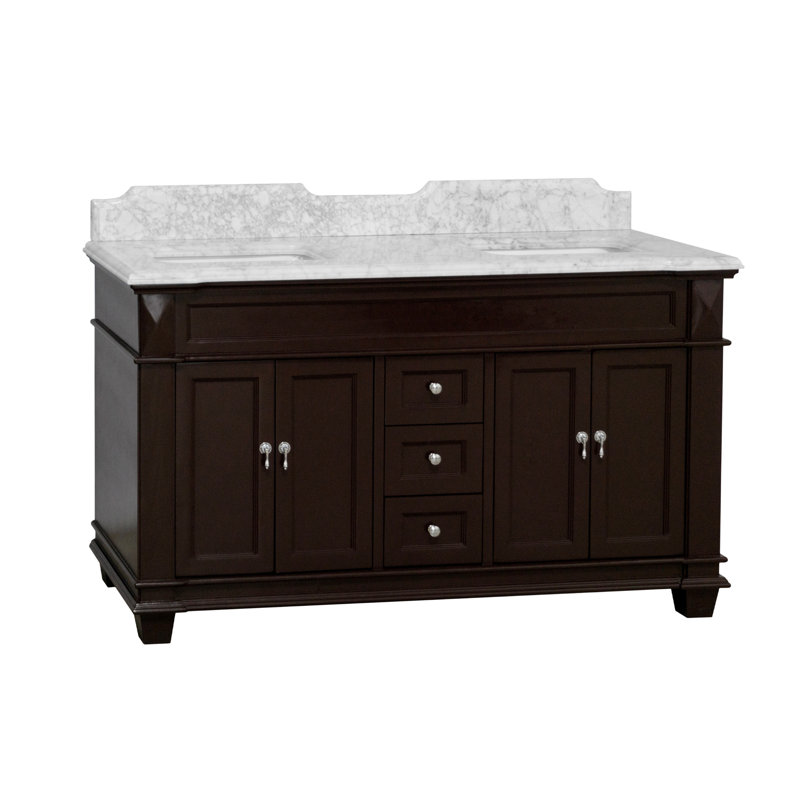 Ensa 60'' Double Bathroom Vanity with Top, Chocolate, Carrara Marble