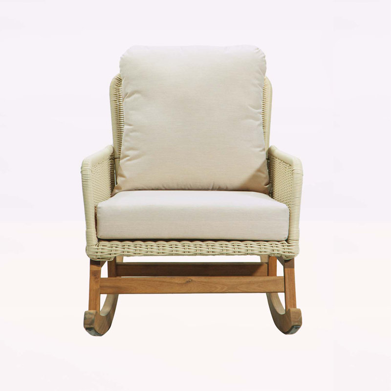 Chaise berçante minimaliste en osier avec coussins confortables et structure robuste, Ivoire ivoire