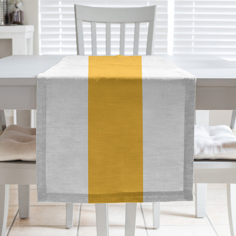 Los Angeles LA Basketball Table Runner, 90" L x 16" W, White/Gold/White, Poly Twill