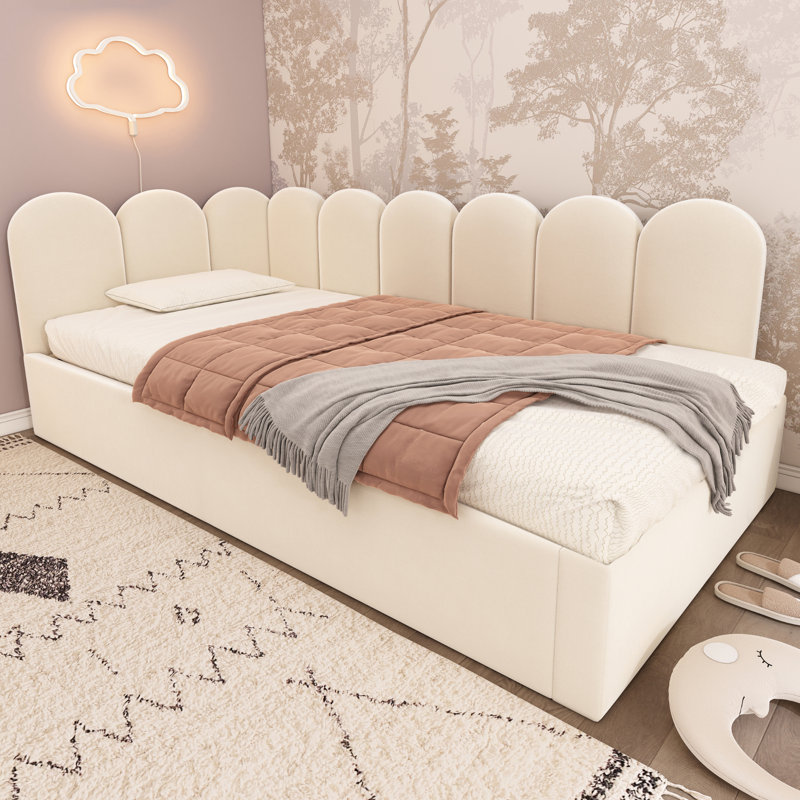 Beige Velvet Double And Single Sofa Beds With Pull-Out Beds, Metal Slatted Frame, Suitable For Both Adults And Children; Mattress Not Included
