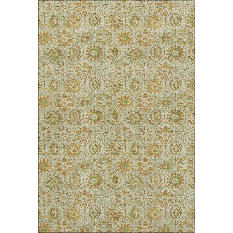 Premium Machine Washable Ralston AMF1938 Floral Rug, Rectangle 9' x 12'