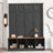 Versatile Hall Tree With 4 Hanging Hooks, Brown Wood Grain Bench With Multiple Storage Space, Entryway Cabinet With Open Compartments-1980620297