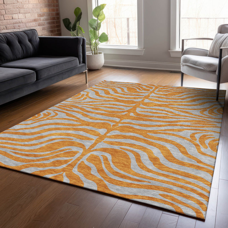Fernelle Orange Washable Indoor-Outdoor Rug - , 5' x 7'6"