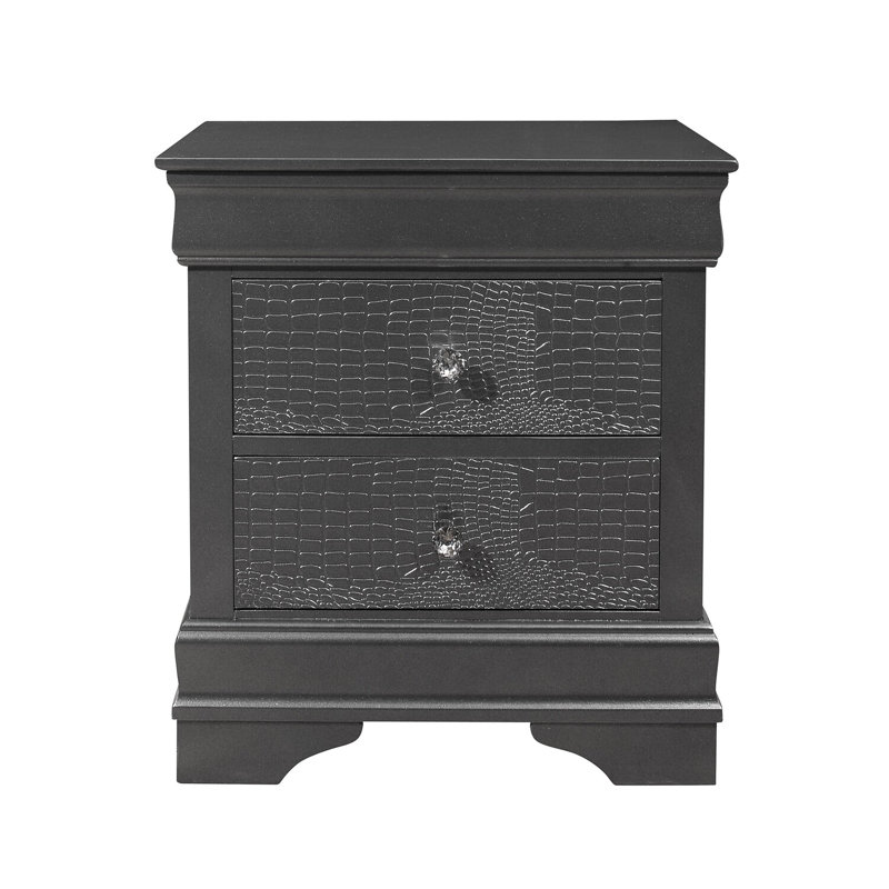 Home Imports Emporium Pompei Metallic Finish 2 Drawer Nightstand with Crystal Style Drawer Pulls, Black