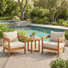 Ensemble de conversation 3 pièces en bois d'acacia avec coussins hydrofuges Lorene