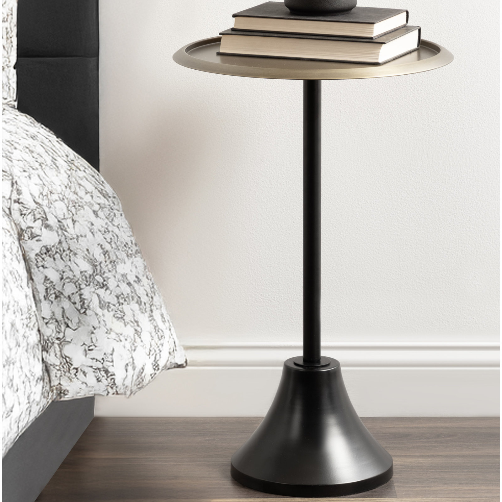 Deanna End Table, 24" H x 15" W x 15" D, Black Base/Gold Top