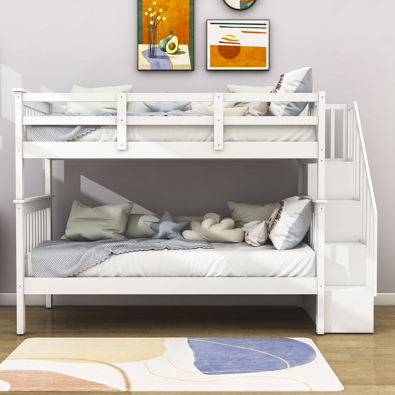 Lit superposé simple en bois avec tablettes Olivarria Kids, Blanc