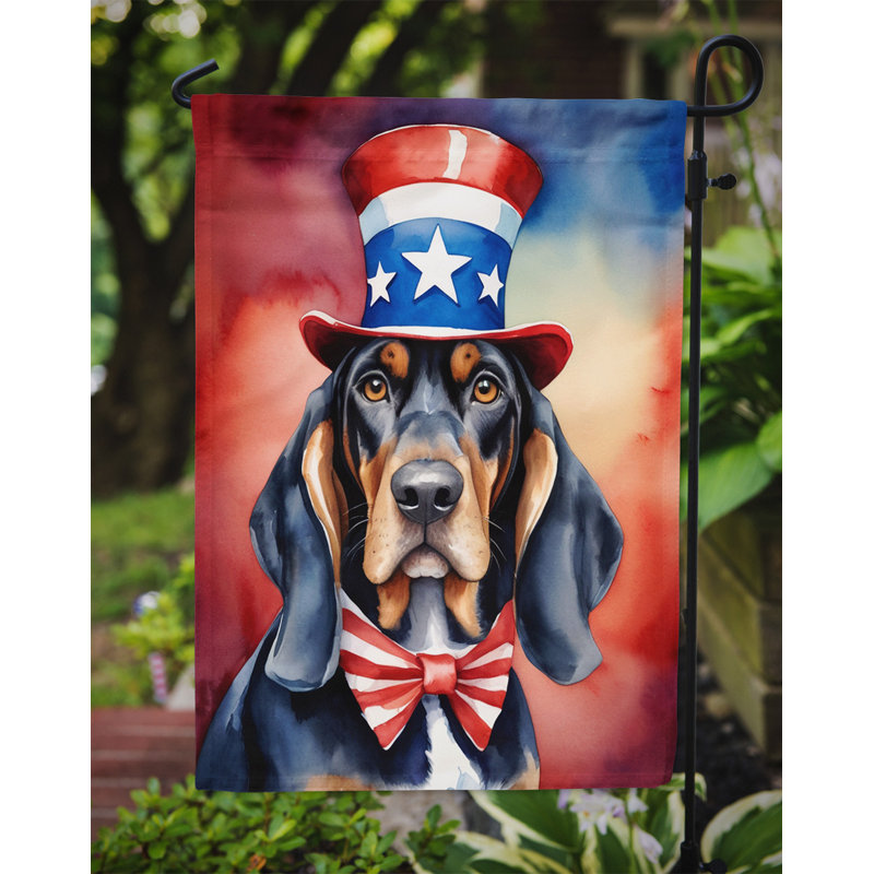 Drapeau patriotique du jardin américain, Chien noir et feu pour la chasse au raton laveur