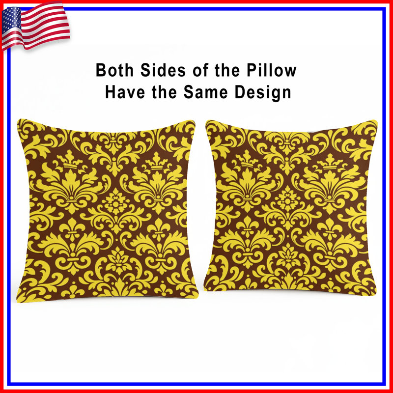 Coussins décoratifs en damas jaune et brun, 26 x 26 inches