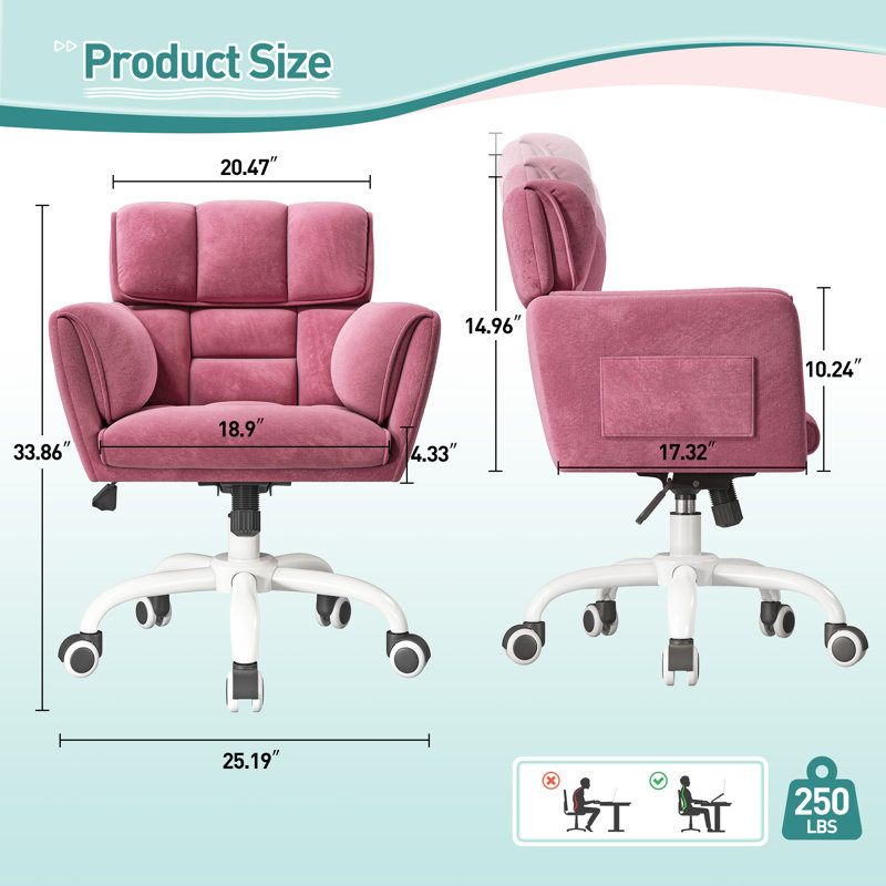 Upholstered Office Chair With Side Pockets, White, Pink