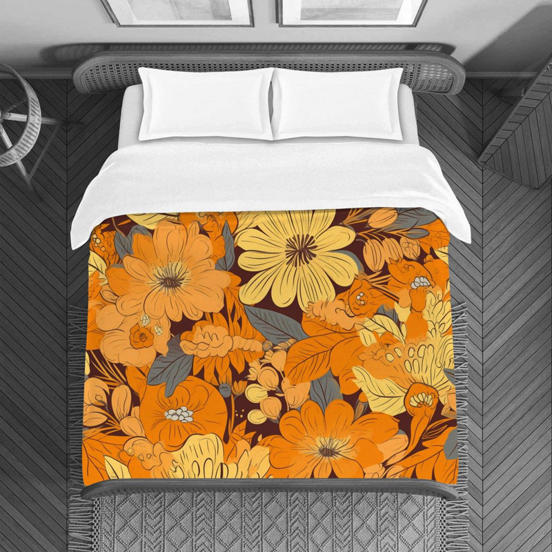 Machine Printed Duvet Cover, Twin Duvet Cover, Orange/Yellow