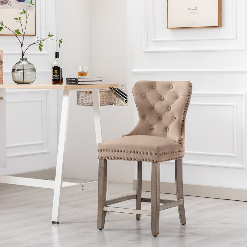Tabouret de bar et de comptoir Kirsten, Tabouret de comptoir (siège d’une hauteur de 24, Taupe / cadre gris antique