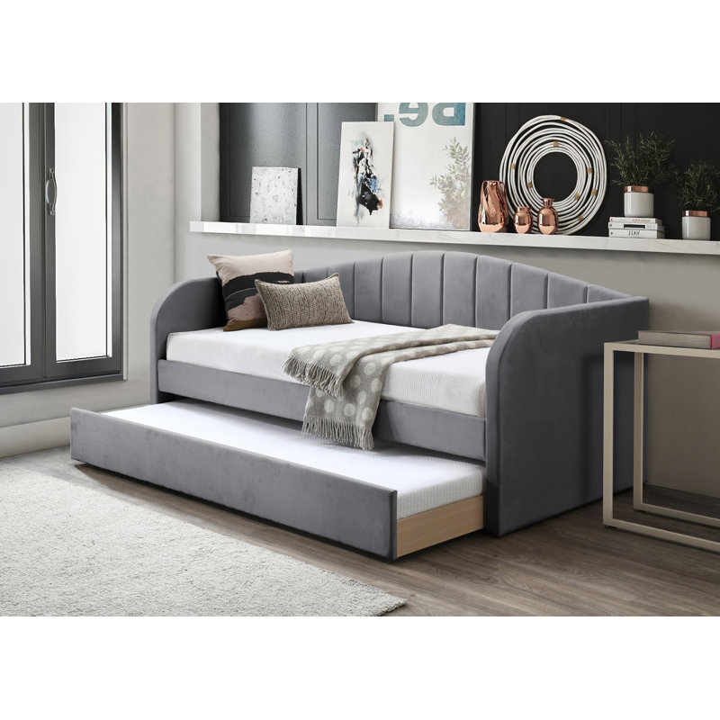 Antoin Upholstered Daybed with Trundle, Grey