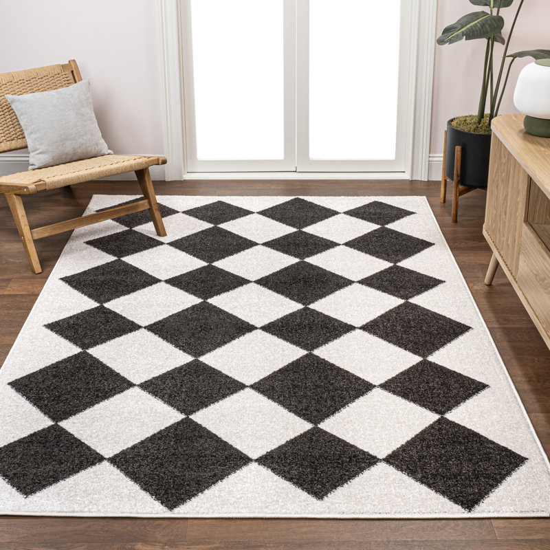 Utgard Classic Geometric Diamond Pattern White/Charcoal Rug, Rectangle 2'11" x 5'