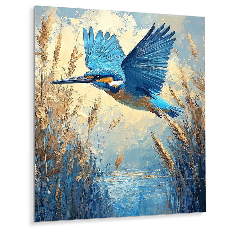 Martin-pêcheur par la ferme rivière - oiseau, art mural en métal, impression d'art moderne en métal, H 40 po x l 30 po