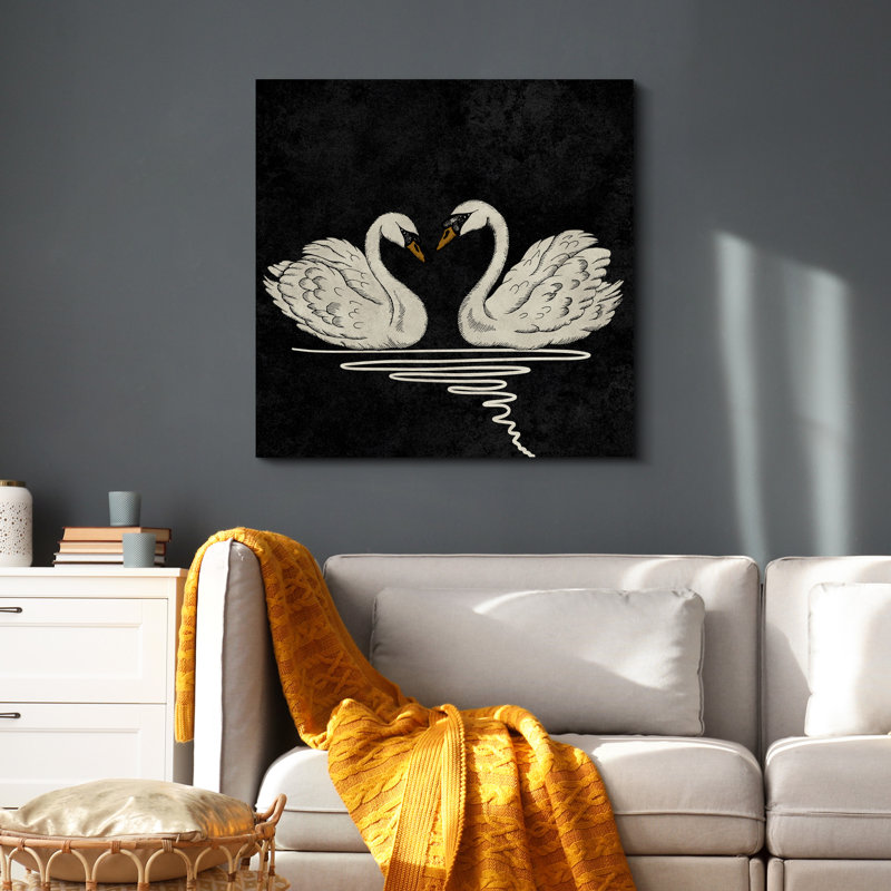 Deux cygnes sur le lac, H 12 po x l 12 po, Toile tendue