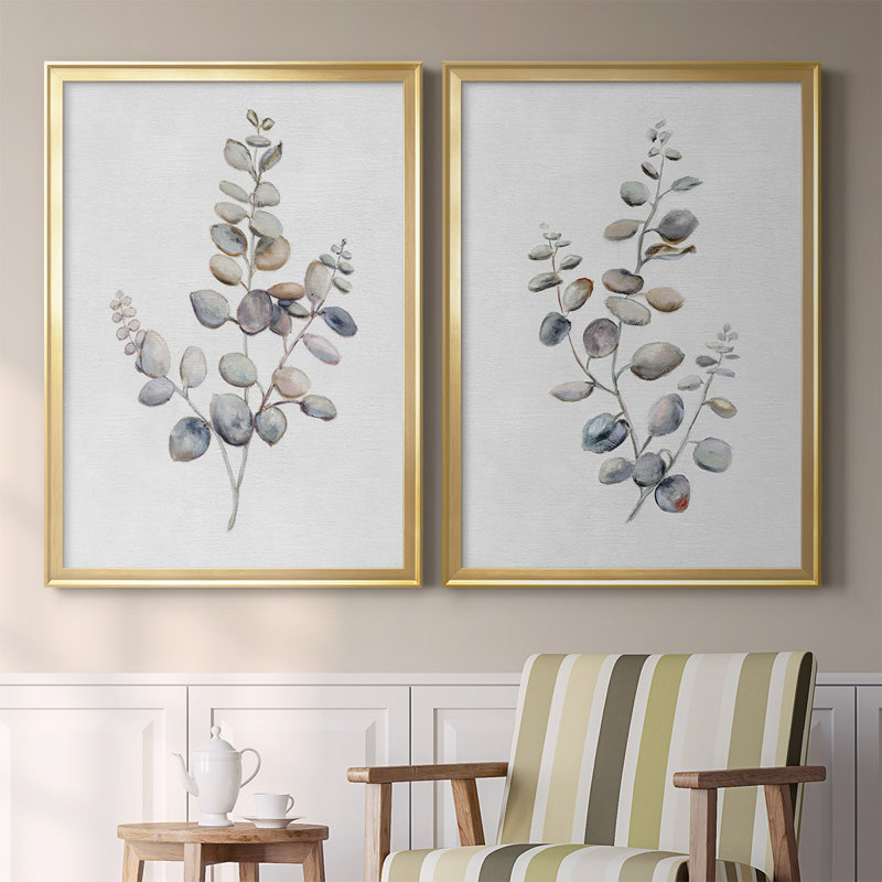 Eucalyptus I, toile encadrée de qualité supérieure - prête à être accrochée, Or, H 24,5 po x l 37 po x P 1,25 po