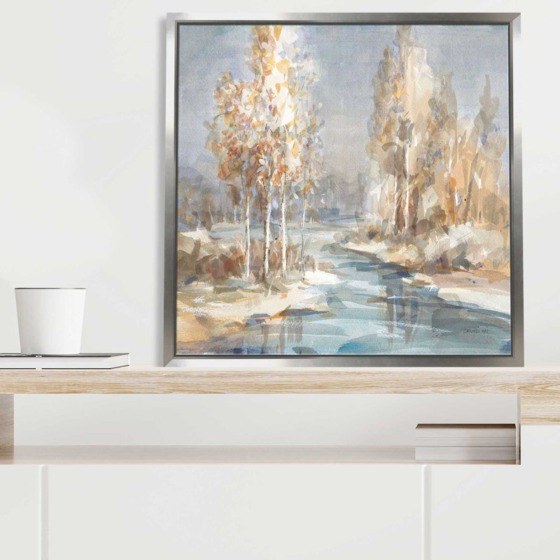 «Flowing River» par Danhui Nai - peinture, L 21,5 po x H 21,5 po, Encadrement argenté