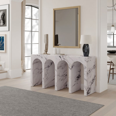 Fritzy Rectangular Console Table In White Engineered Stone