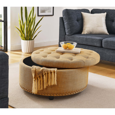 Table basse avec repose-pieds rond 30 po avec repose-pieds et garniture cloutée pour grand tabouret