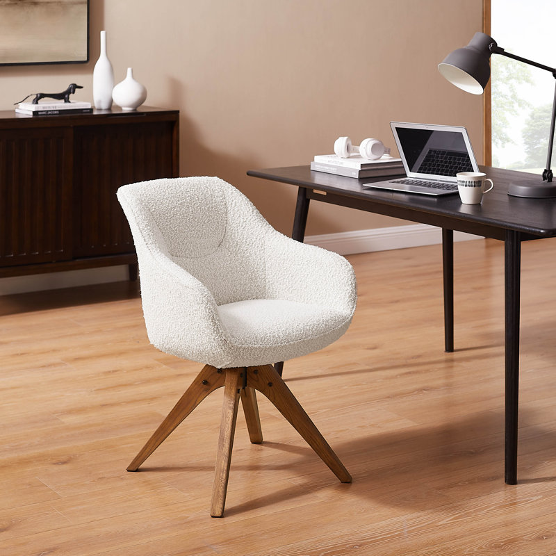 Brister 23" Blue Fabric And Natural Swivel Accent Arm Chair, Oak Finish, White Polypropylene