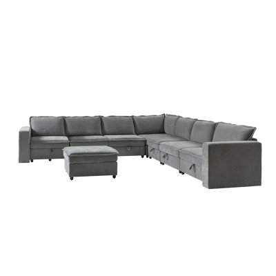 Bessette 136" 8-Piece Modern Chenille Storage Sectional Sofa Removable Cover