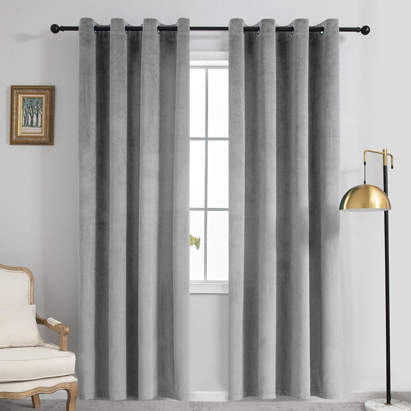 Velvet Noise Reducing Room Darking Grommet Curtain Panels for Home & Office, Gray, 38" W x 96" L