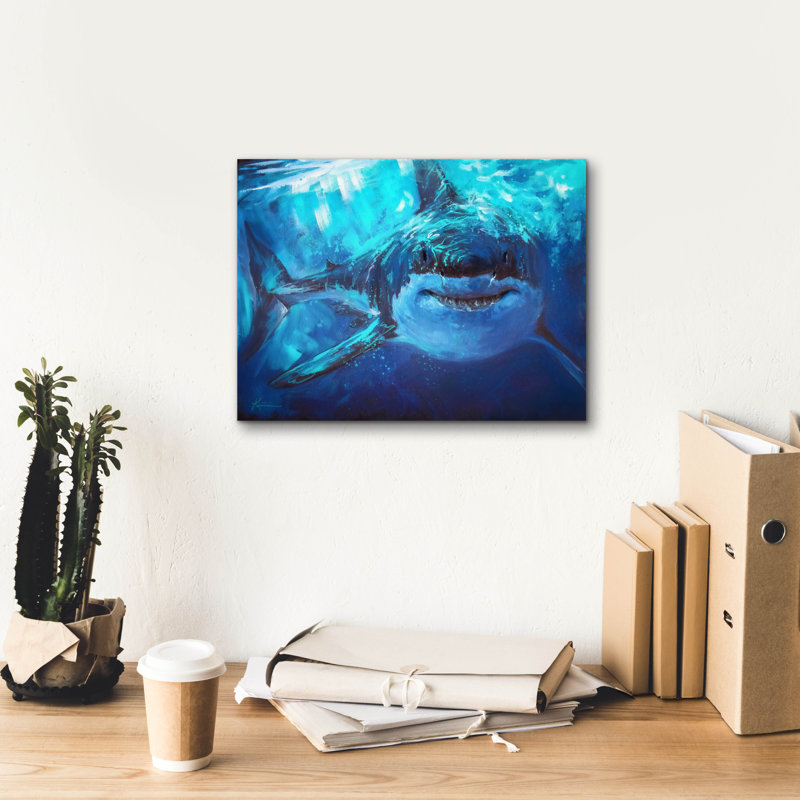 Art mural sur toile Epic Graffiti «Deep Blue Great White Shark» par Lindsay Kivi, H 12 po x l 16 po x P 0,75 po