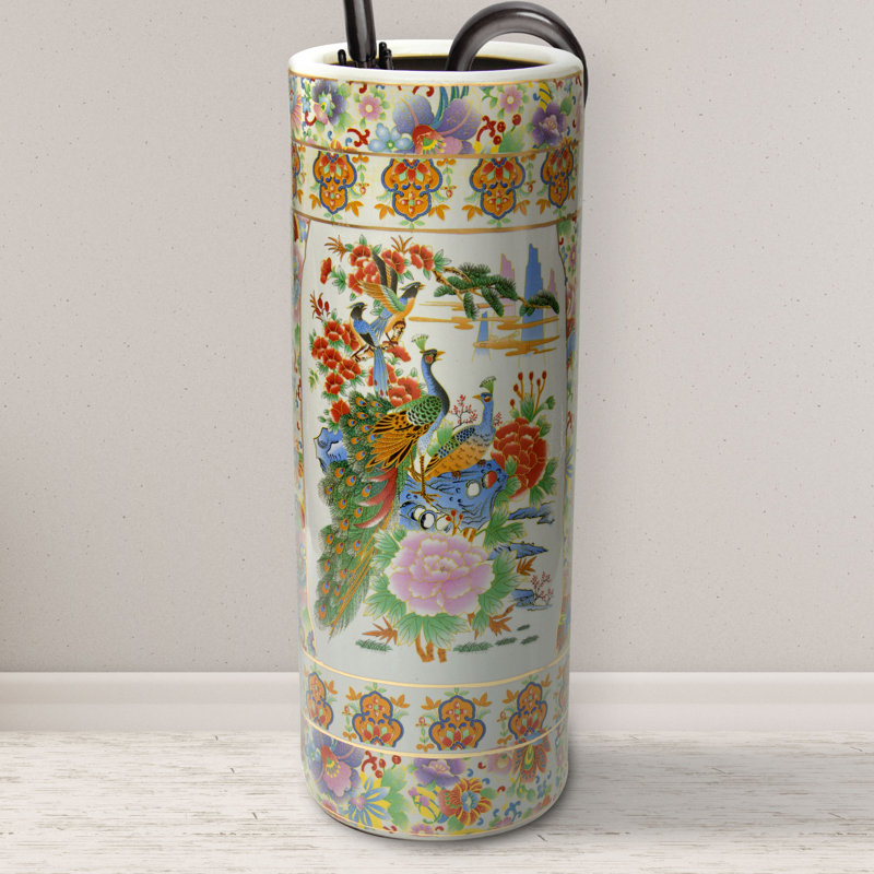 Amalbergas Umbrella Stand, Peacock and Floral White