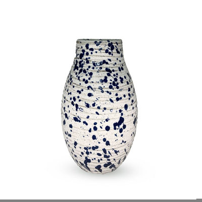 Nahshun 12" Blue & White Cylinder Ceramic Decorative Table Vase