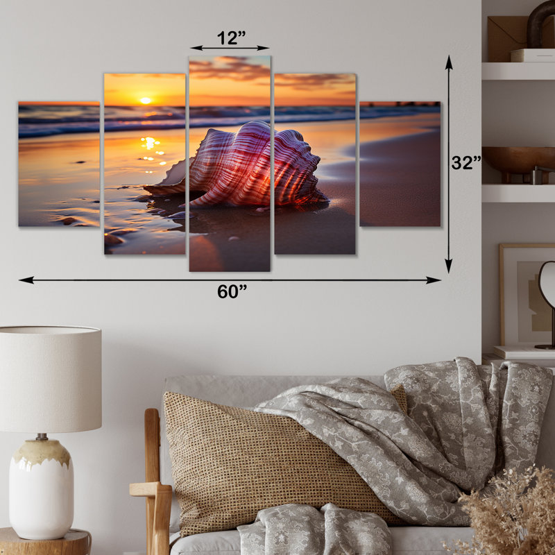  «Sunset Shoreline Treasures I - Coastal Beach Multipanel, art mural