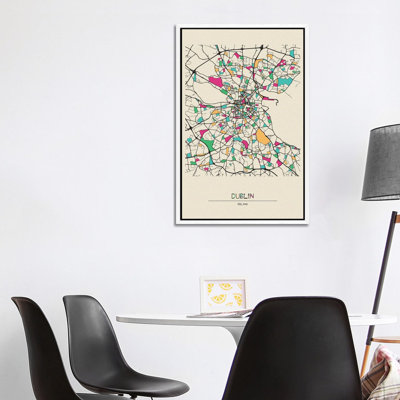 Dublin, Ireland Map by Ayse Deniz Akerman - Floater Frame Gallery-Wrapped Canvas Giclée on Canvas