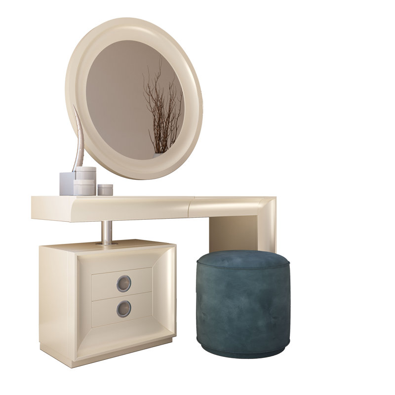 Ensemble coiffeuse en bois massif avec tabouret, Mat