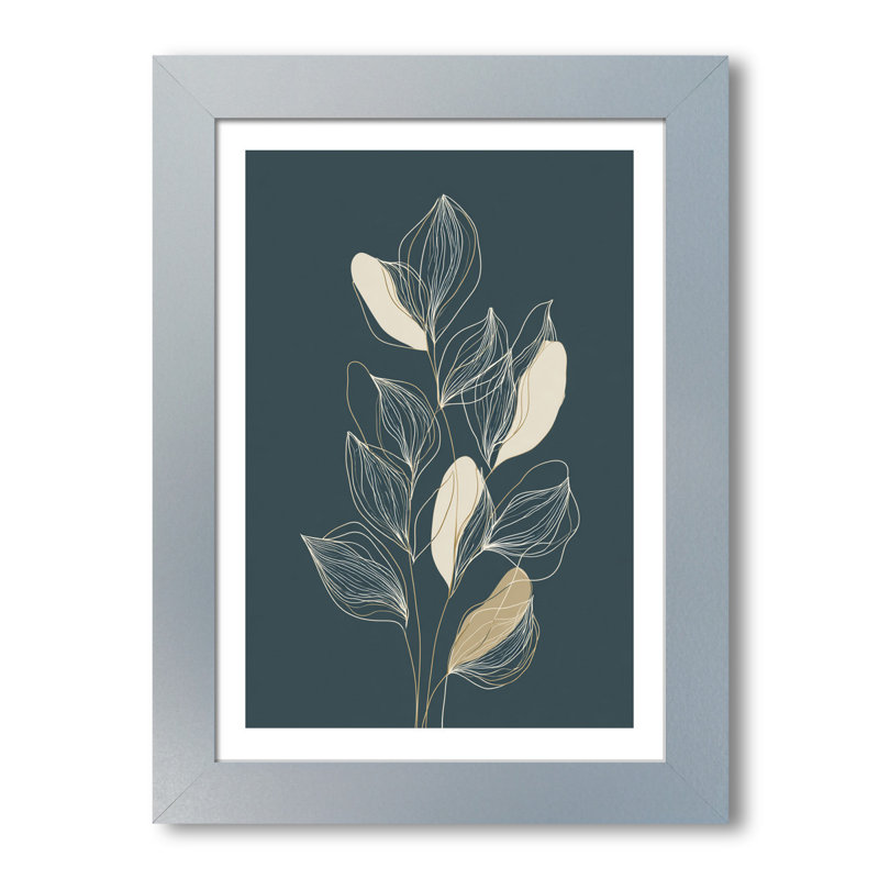 Scandinavian Abstract Botanical Linework Wall Art Home Decor, stems in deep teal & beige, fine Giclee Art Print ideal for gallery 1 Piece Wall Art