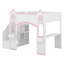 Lit mezzanine de style princesse avec bureau d'étude réglable, escalier de rangement, éclairage à DEL et tablettes décoratives - lit double en bois-1486123572
