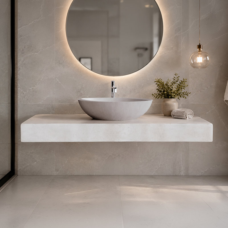 Vast Studio Studio Collection 13.8" Concrete Oval Vessel Bathroom Sink, Bone 