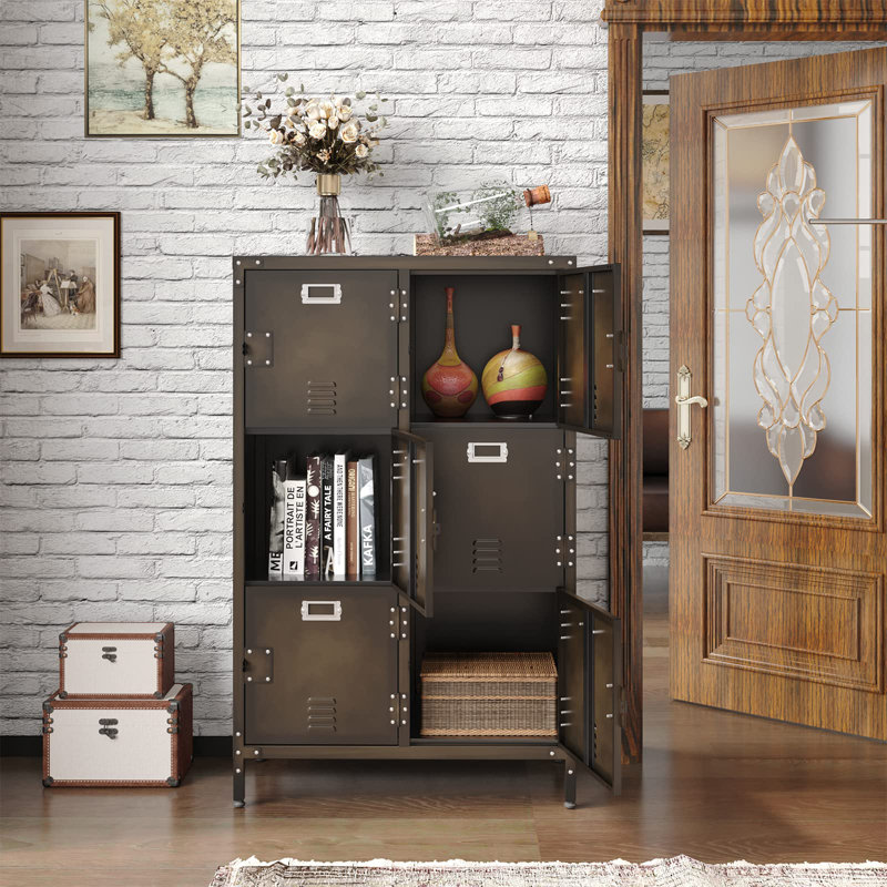 Aleyah 29.5 Inch Wide Metal Steel Retro Cabinets Storage Locker with 6 Doors and Adjustable Feet