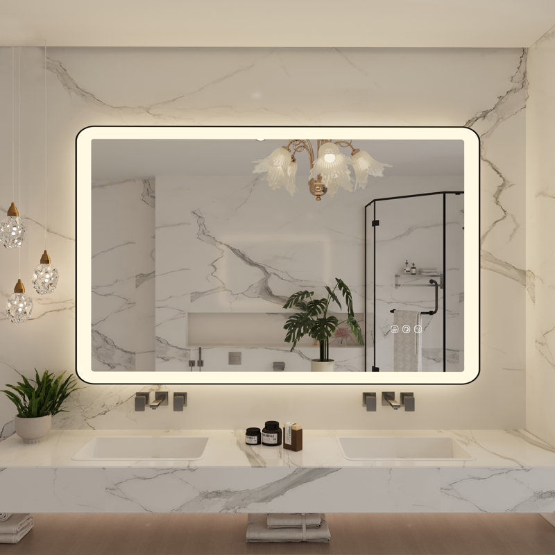Miroir mural Natalin, Noir mat, Rectangulaire, 48 po x 30 po