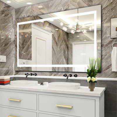 60" X 32" Modern Led Bathroom Mirror With Fog, Touch Sensor, Hd & -Proof And Dimmable Lighting For Dressing Fog Colour Temperature Change Brightness Dimming Vanity Areas