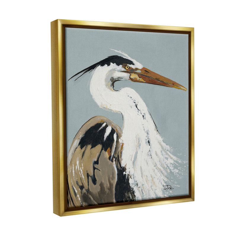 «Heron Look Right Floater Frame» par Patricia Pinto sur toile, Cadre flottant métallique doré, H 31 po x l 25 po