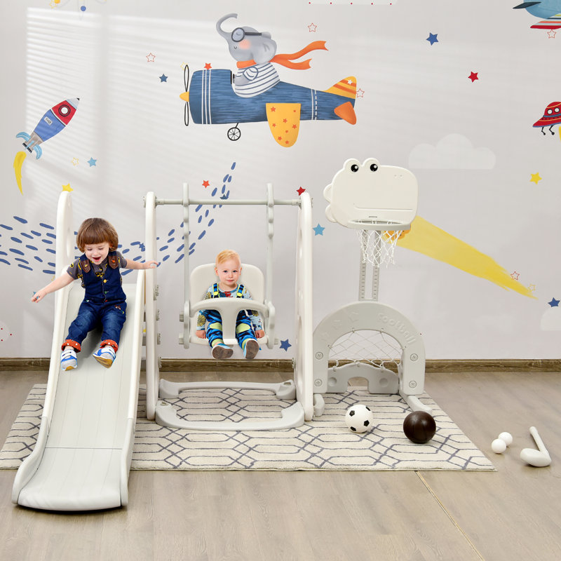 Costway Plastic Swing Set with 1 Slide(s), Grey
